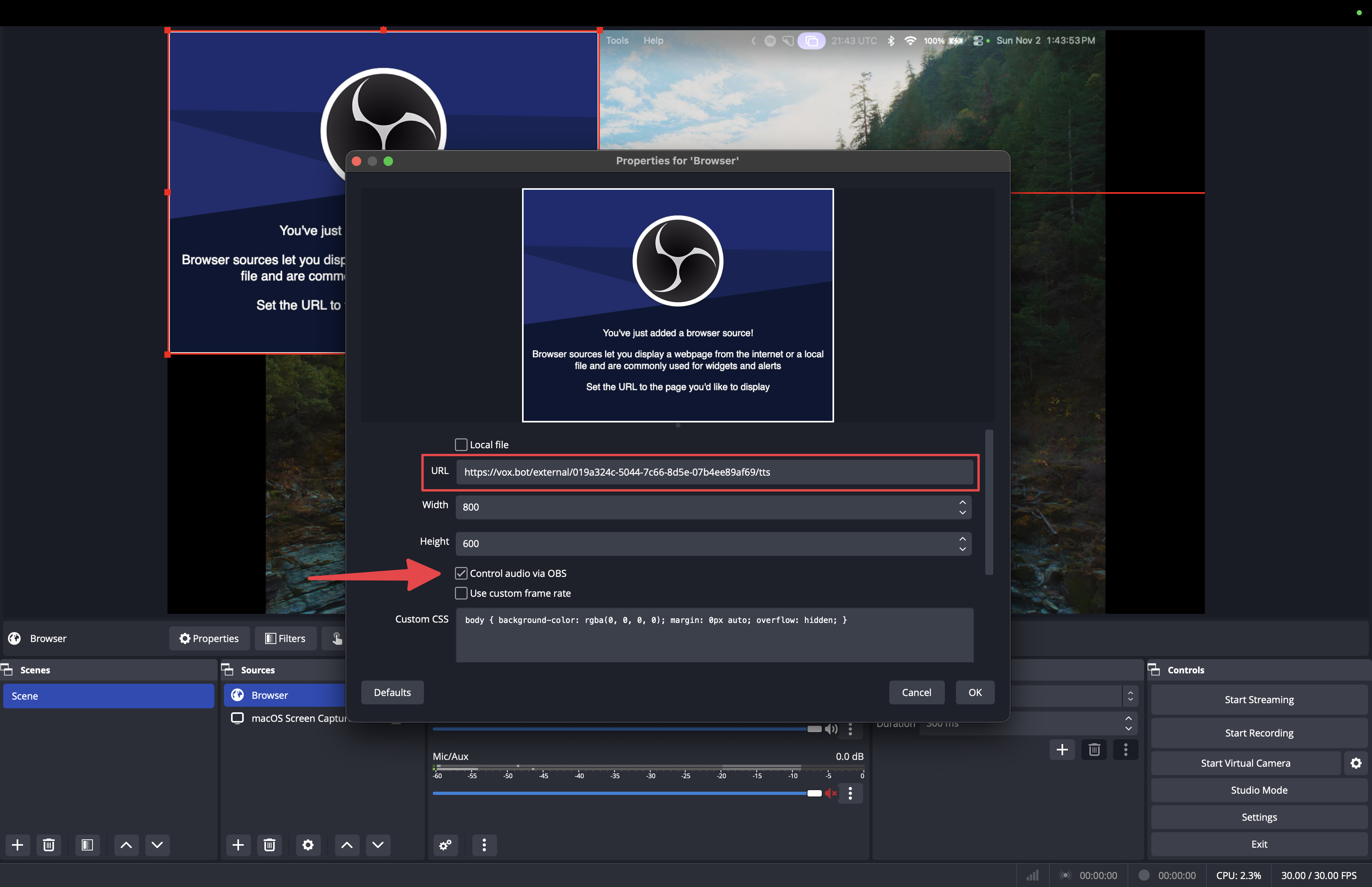 Adding VoxBot to OBS as a browser source