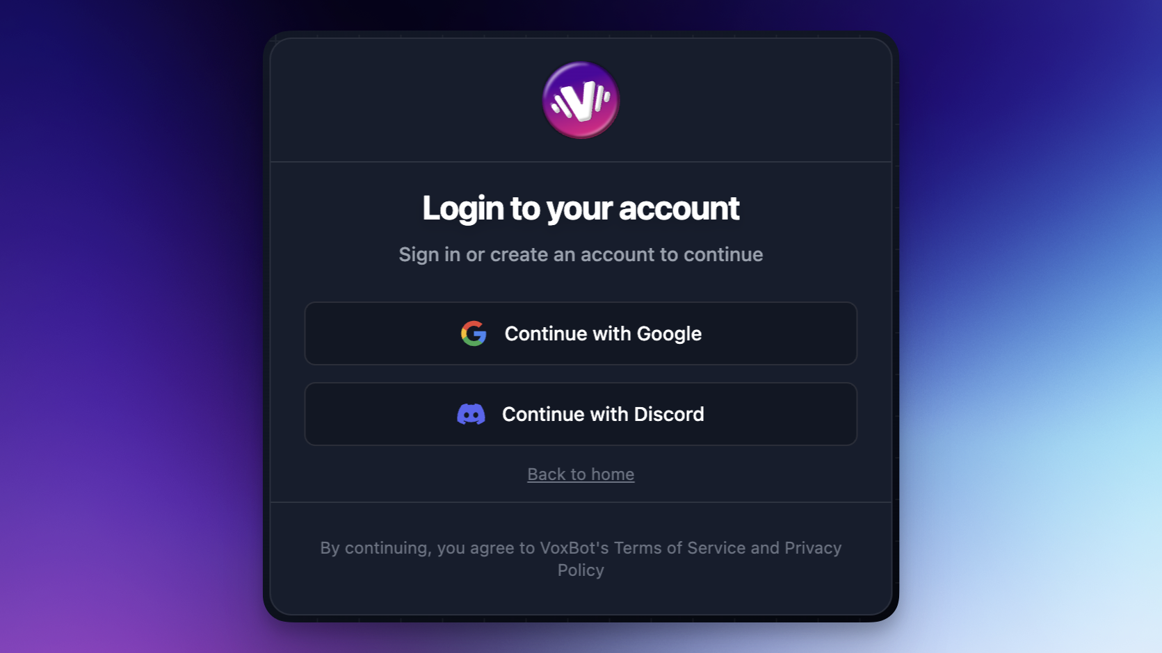 VoxBot Login Modal